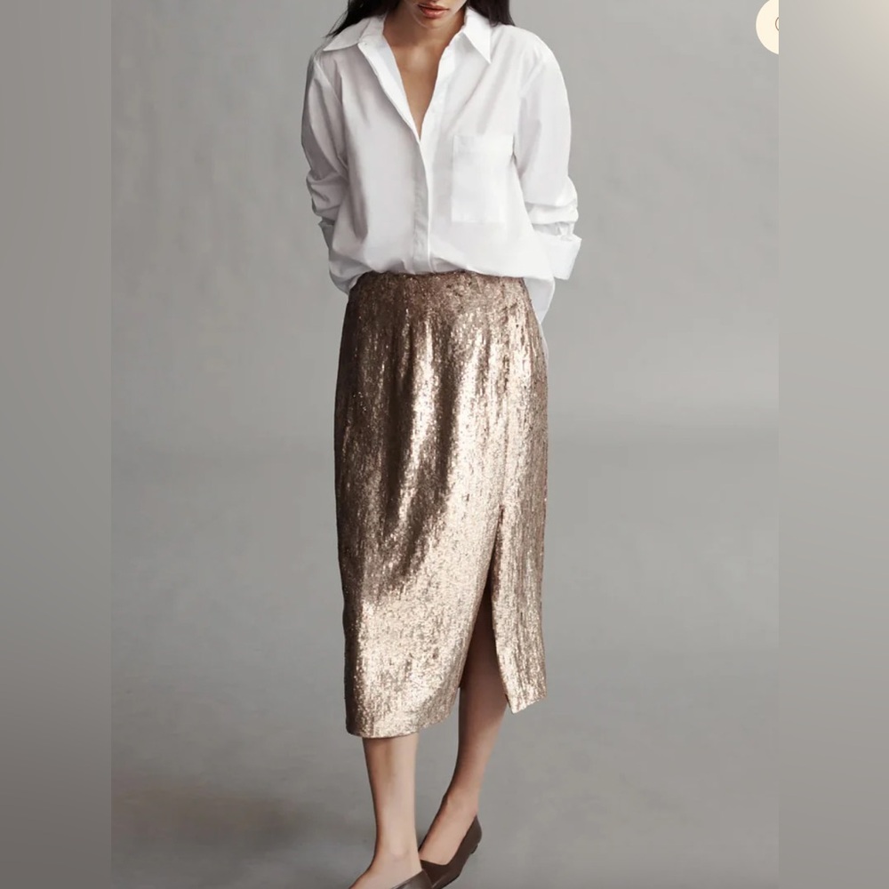 TWP | Fishscale Ladylike Midi Skirt in color Honey - NWOT! Size 2
